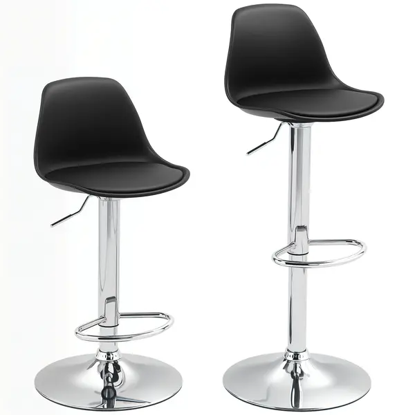 Homcom Set 2 Scaune Bar – Reglabile, Cu Spatar si Pivotante | Aosom Romania