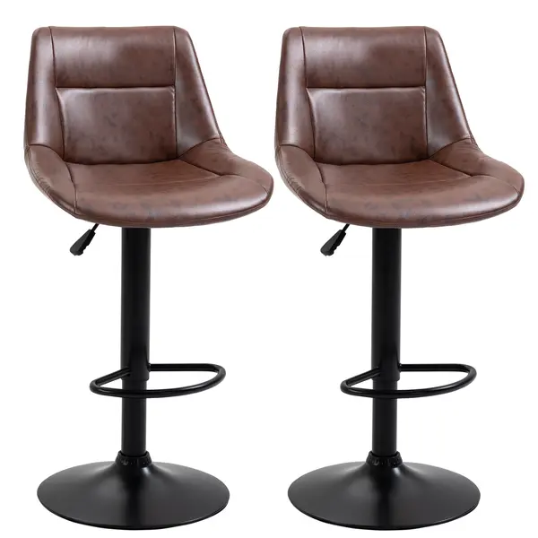 HOMCOM Set 2 Scaune de Bar, Scaune înalte, reglabile în înălțime, incl. Suport pentru Picioare, 46.5cm x 50cm x 108cm, Negru + Maro | Aosom Romania