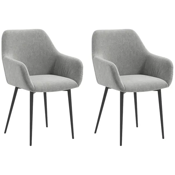 HOMCOM Set 2 Scaune de Dining Tapițate cu Brațe și Picioare din Oțel pentru Sufragerie, 54x57x80 cm, Gri Închis | Aosom Romania