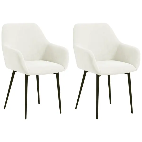 HOMCOM Set 2 Scaune de Dining Tapițate în Stil Nordic cu Brațe și Picioare din Oțel, 54x57x80 cm, Alb Crem | Aosom Romania