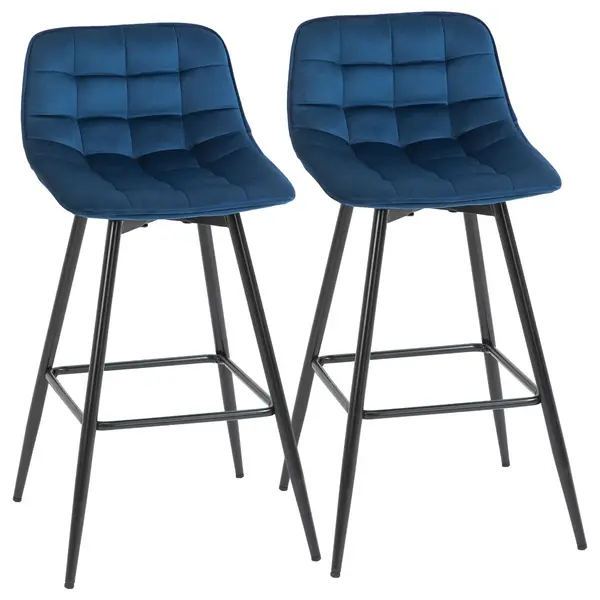 HOMCOM Set 2 Scaune Înalte în Stil Nordic cu Spătar și Suport pentru Picioare, 45x47x88 cm, Albastru | Aosom Romania