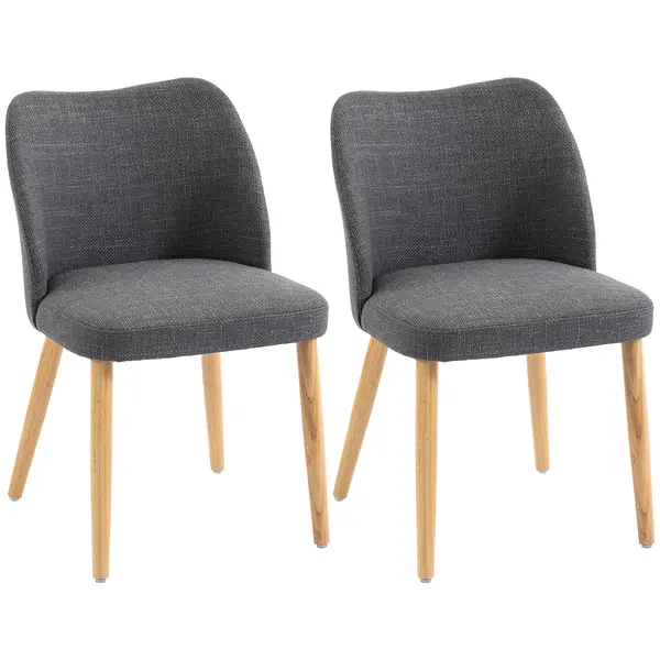 HOMCOM Set 2 Scaune Moderne cu Tapițerie din In, Șezut Confortabil, Spătar Curbat, Picioare din Lemn, Asamblare Ușoară pentru Bucătărie, Cameră, Living. | Aosom Romania