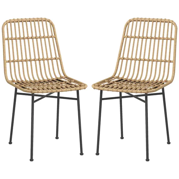 HOMCOM Set 2 Scaune pentru Bucătărie și Living Stil Boho, Scaune Moderne din PE Ratan și Oțel, 45x57x83 cm, Galben | Aosom Romania