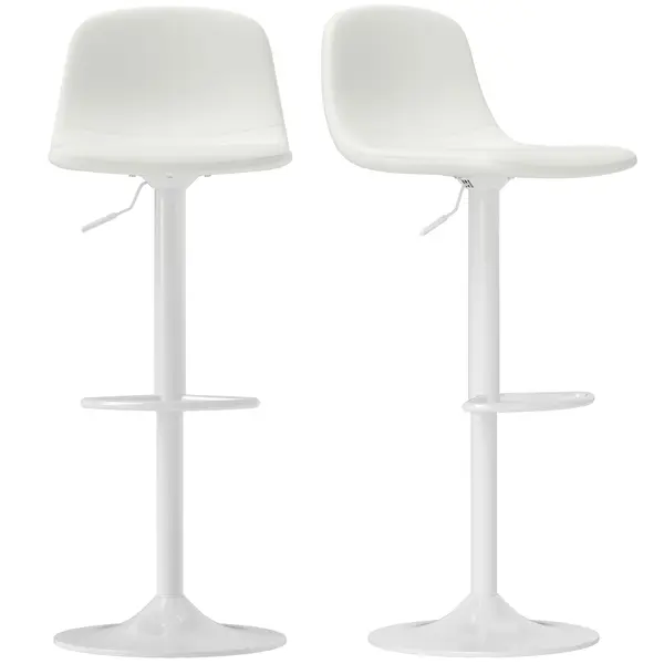HOMCOM Set 2 Taburete Înalte Ajustabile 360° cu Spătar și Suport de Picior pentru Bucătărie Bar sau Sufragerie 40,5x44x84-104 cm Alb | Aosom Romania