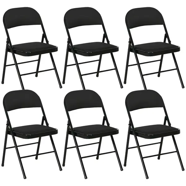 HOMCOM Set 6 Scaune Pliabile, Scaune Moderne cu Perne din Poliester pentru Acasă și Birou, 45x46x78 cm, Negru | Aosom Romania