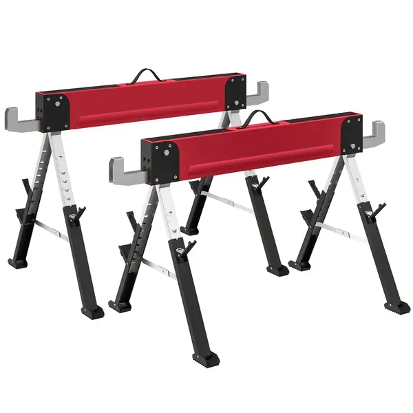 HOMCOM Set de 2 cabalete până la 1160 kg pliabile cabalet reglabil în 7 poziții 64-81 cm schelă din metal cu mâner Roșu | Aosom Romania