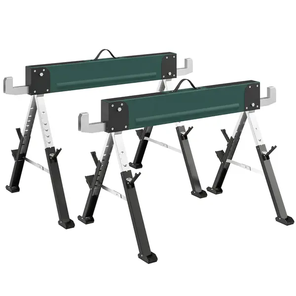 HOMCOM set de 2 cavalete pliabile din metal, sarcină max 1160 kg, înălțime reglabilă 64-81cm, mâner de transport, verde | Aosom Romania