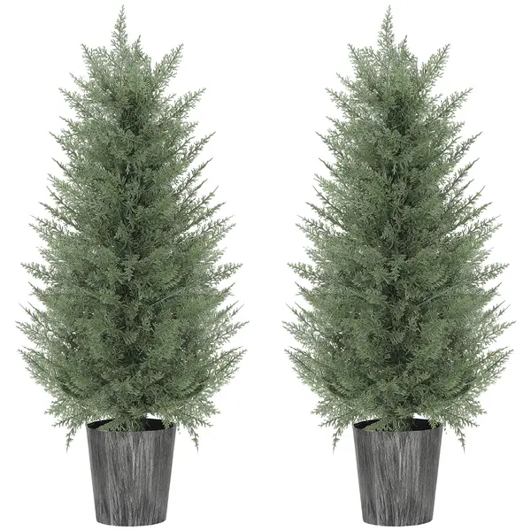 HOMCOM Set de 2 chiparoși artificiali mari 90cm plantă artificială din plastic în ghiveci 15 x 15 x 90 cm Grün | Aosom Romania