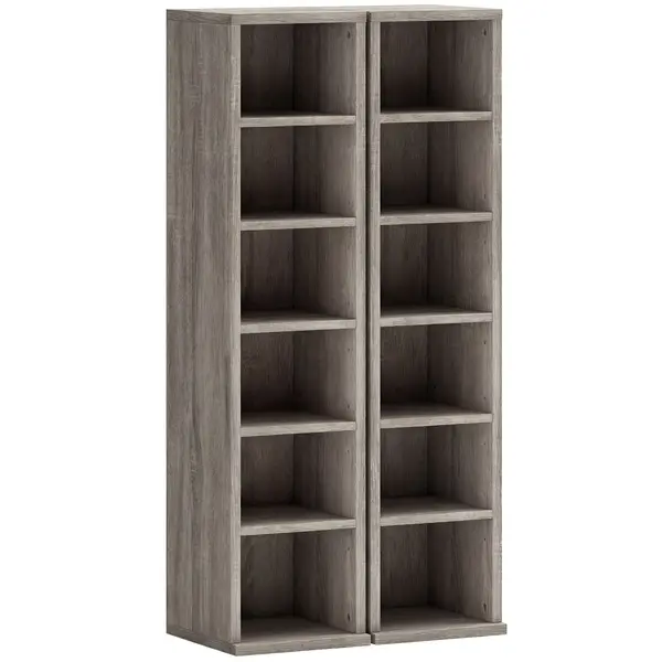 HOMCOM Set de 2 Dulapuri pentru CD-uri cu Polițe Reglabile, Raft pentru 204 CD-uri Economisitor de Spațiu, Dulap Media cu 12 Compartimente, pentru Living, Dormitor, Birou, 21x22,5x88,5cm, Gri Antichizat | Aosom Romania