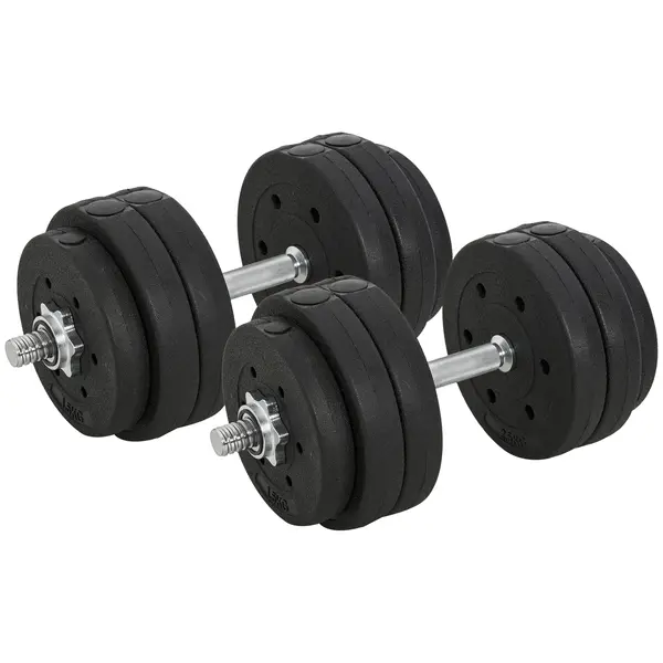 HOMCOM Set de 2 Gantere de 30kg in Total, cu 16 Discuri din Otel si Plastic pentru Antrenament acasa | Aosom Romania