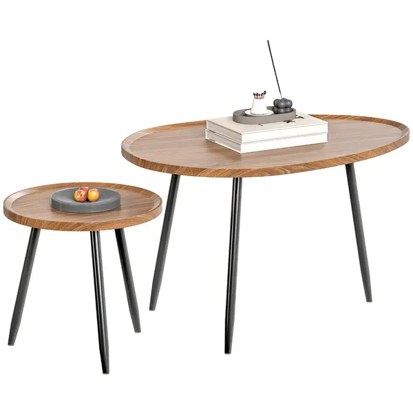 HOMCOM Set de 2 Măsuțe de Cafea Suprapunabile din Lemn și Metal | Aosom Romania