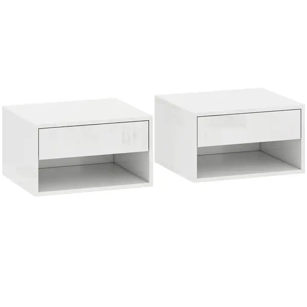 HOMCOM Set de 2 noptiere murale, noptiere, sertar, compartiment deschis, blat, 37 x 32 x 21 cm, alb | Aosom Romania