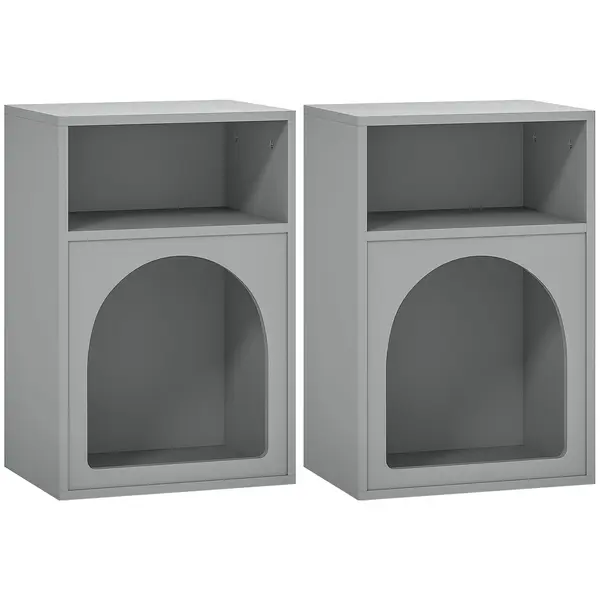 HOMCOM Set de 2 noptiere, noptieră cu compartimente deschise, design arcuat, 40 x 30 x 60 cm, gri | Aosom Romania