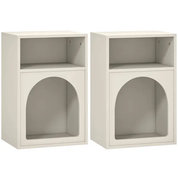 HOMCOM Set de 2 noptiere, noptieră cu compartimente deschise, design arcuit, 40 x 30 x 60 cm, crem | Aosom Romania