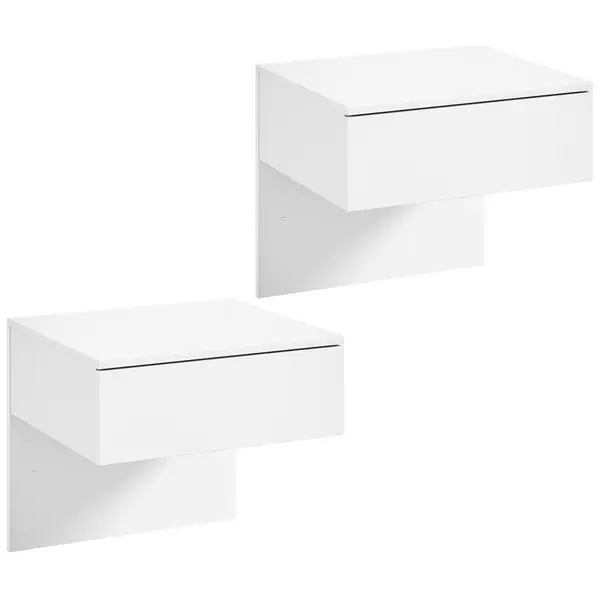 HOMCOM Set de 2 Noptiere Suspendate cu Sertar Montate pe Perete pentru Dormitor 40x35x36,2 cm Alb lucios | Aosom Romania