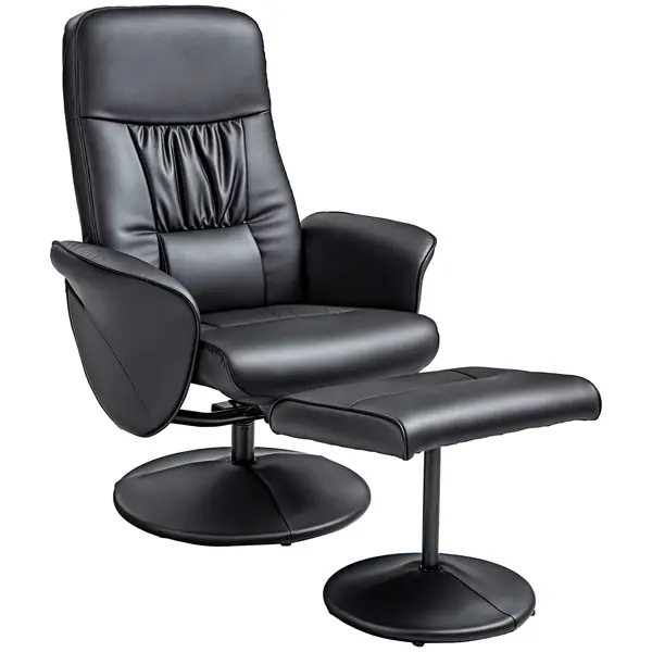 HOMCOM Set de 2 piese Fotoliu cu Taburet Fotoliu de relaxare cu Taburet, reglabil în înălțime, spătar înclinabil, Negru | Aosom Romania