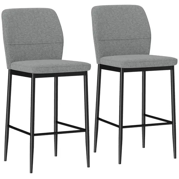 HOMCOM Set de 2 Scaune de Bar cu Spătar, 41x52x97 cm, Gri | Aosom Romania