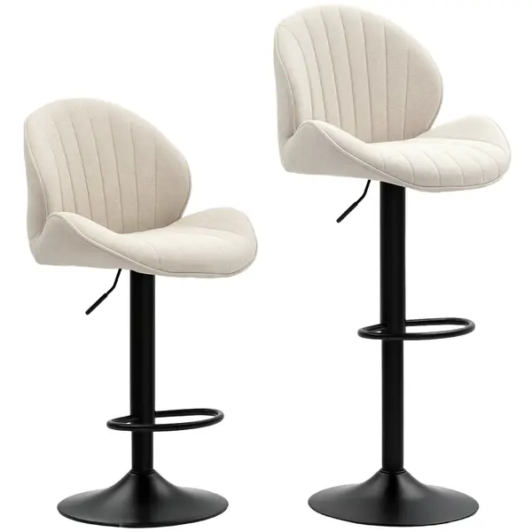 HOMCOM Set de 2 Scaune de Bar cu Suport pentru Picioare, din Țesătură cu Efect de Cinilie, 48x50x94-115 cm, Negru și Bej | Aosom Romania