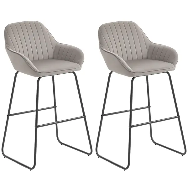 HOMCOM Set de 2 scaune de bar, Scaune de bar cu tapițerie și spumă, Scaune căptușite cu picioare metalice, Gri | Aosom Romania