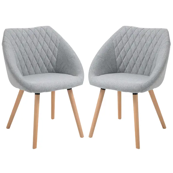 HOMCOM Set de 2 Scaune de Dining Design scandinav, Picioare subtiri din lemn de fag, Scaun cu spătar și brațe ergonomice, Gri | Aosom Romania