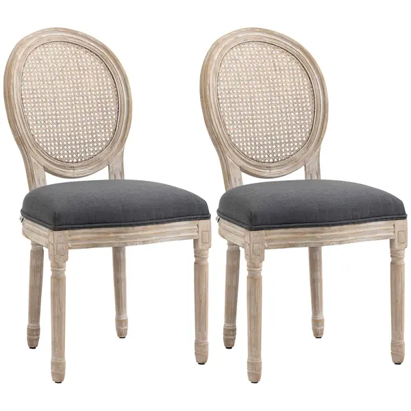 HOMCOM Set de 2 Scaune de Masa, Scaun de Salon medaillon de Stil Louis XVI, Lemn Masiv sculptat, patinat | Aosom Romania