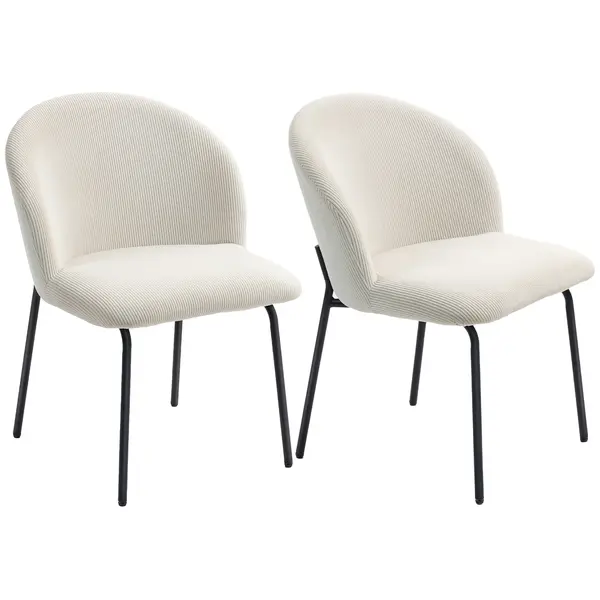 HOMCOM Set de 2 scaune de sufragerie din catifea canaletată, scaune de bucătărie cu picioare din oțel, 56x58x78cm, crem | Aosom Romania