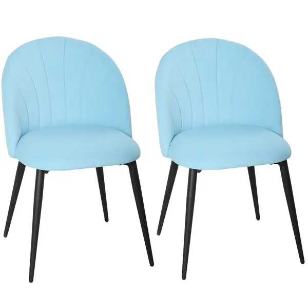 HOMCOM Set de 2 Scaune de Sufragerie din Catifea, Scaune Bucătărie cu Spătar Curbat în Formă de Scoică, Picioare din Oțel, Stil Nordic, Scaun Tapițat pentru Bucătărie, Dormitor, Living, Albastru Deschis | Aosom Romania