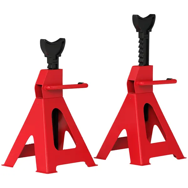 HOMCOM Set de 2 Suporturi pentru Mașină cu Înălțime de Ridicare Reglabilă, 27x24x38,5-60 cm, Roșu | Aosom Romania
