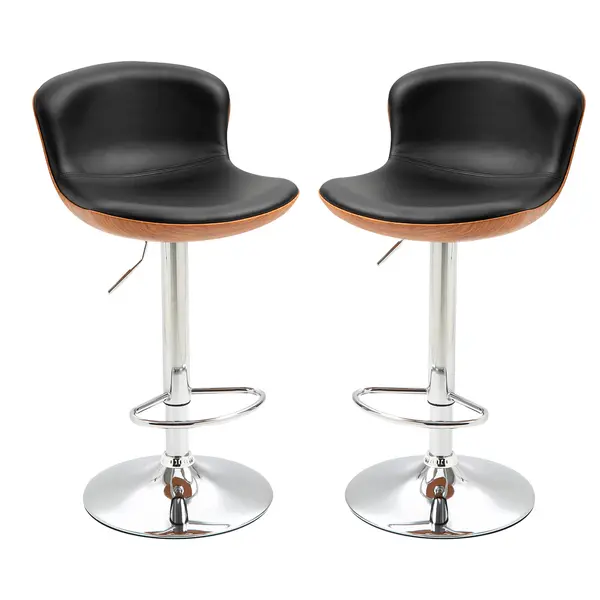 HOMCOM Set de 2 Taburet de Bar Design Contemporan Înălțime șezut reglabil 64-85 cm rotire 360° acoperire sintetică Negru Imitație Lemn | Aosom Romania