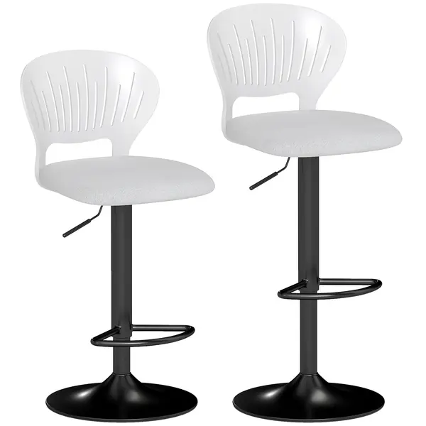 HOMCOM Set de 2 taburete de bar rotative 360°, reglabile 84-105 cm, spătar gol, suport picioare, alb | Aosom Romania