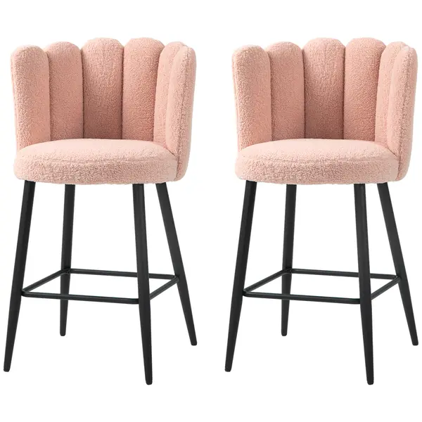 HOMCOM Set de 2 taburete de bar, scaune de bar cu spătar și suport pentru picioare, picioare din oțel, 52 x 53 x 93 cm, roz | Aosom Romania