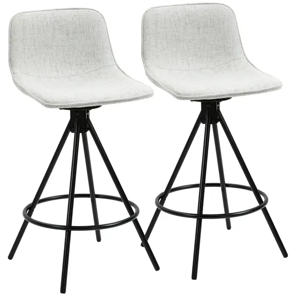 HOMCOM Set de 2 Taburete Înalte pentru Bucătărie cu Șezut Rotativ, Taburete de Bar Tapițate, 41,5x47,5x90 cm, Gri Deschis | Aosom Romania
