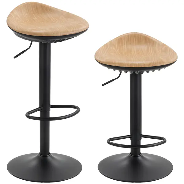 HOMCOM Set de 2 tabureți de bar, scaune de bar reglabile pe înălțime cu suport pentru picioare, pivotante 360°, bază din oțel, stejar | Aosom Romania