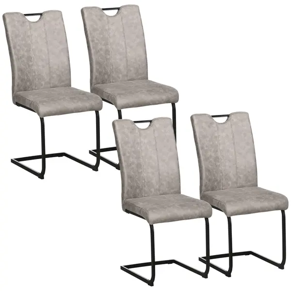 HOMCOM Set de 4 scaune de sufragerie cu acoperire din microfibră, picioare sanie din oțel și mânere 43 x 58,5 x 96,5 cm gri | Aosom Romania