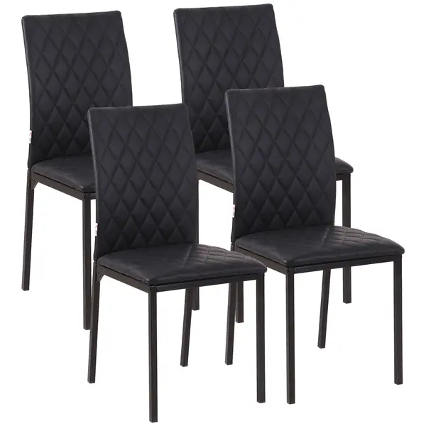 HOMCOM Set de 4 Scaune din Piele Ecologică cu Cusături Romboidale și Picioare din Oțel, 41x50x91 cm, Negru | Aosom Romania
