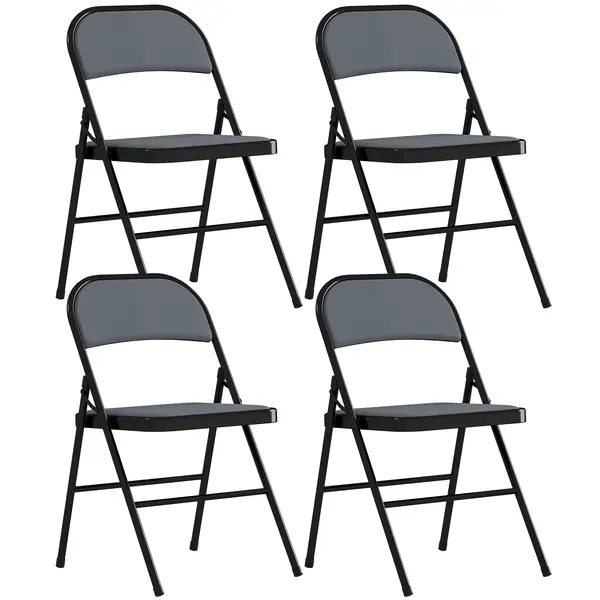 HOMCOM Set de 4 scaune pliabile pentru sufragerie portabile cadru din oțel 45 x 46 x 78 cm gri | Aosom Romania