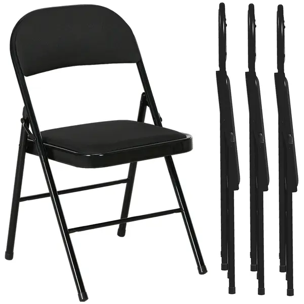 HOMCOM Set de 4 Scaune Pliabile, Scaune Moderne cu Perne din Poliester pentru Acasă și Birou, 45x46x78 cm, Negru | Aosom Romania