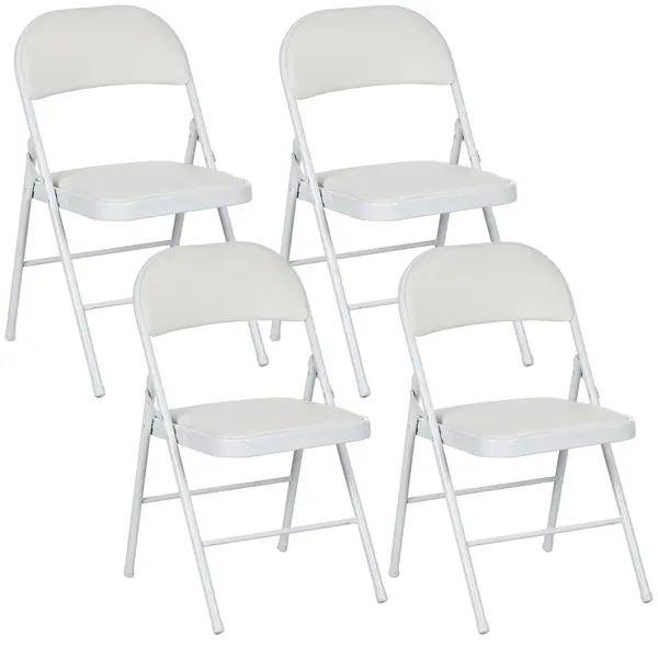 HOMCOM Set de 4 scaune pliante, scaune portabile de birou, picioare din metal, faltstuhl pentru birou, recepție, sala de așteptare, piele ecologică, alb | Aosom Romania