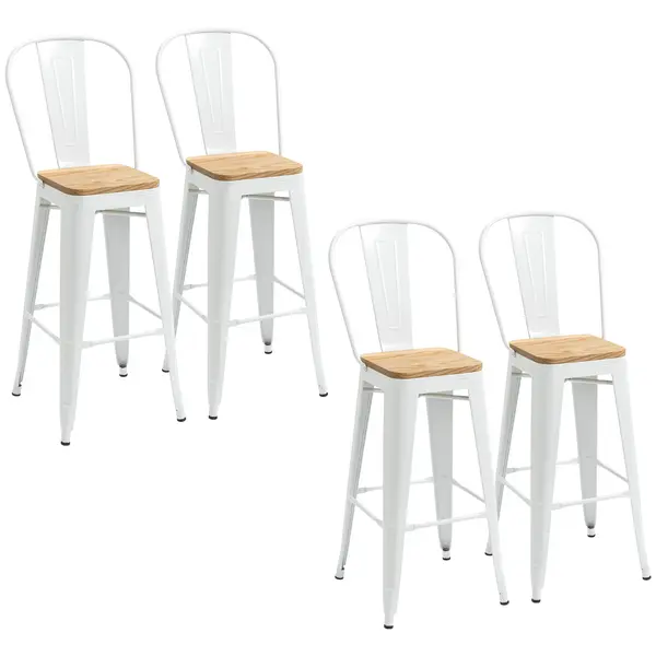 HOMCOM Set de 4 taburete de bar industrial cu spătar suport pentru picioare înălțime 76 cm oțel crem | Aosom Romania