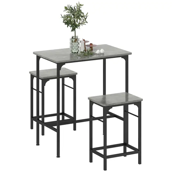 HOMCOM Set de bar Bartisch cu set de două taburete cu tampoane antiderapante pentru picioare, gri | Aosom Romania