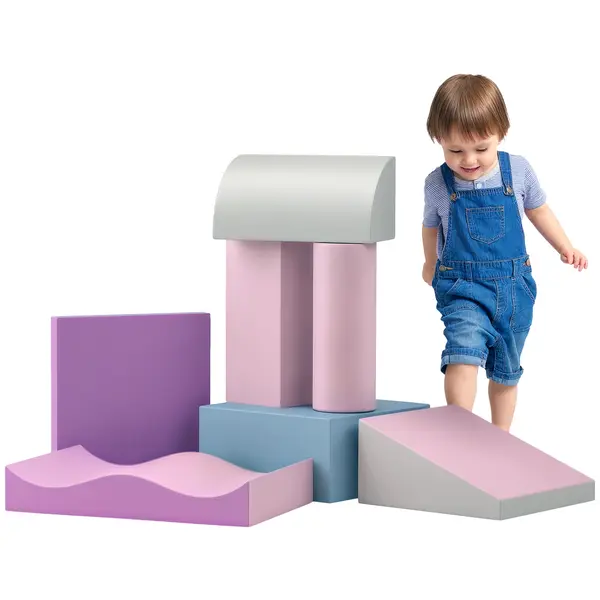 HOMCOM Set de Cuburi Moi pentru Copii, stimulează creativitatea, piele artificială, 40x40x20 cm, Multicolor, 1-3 ani | Aosom Romania