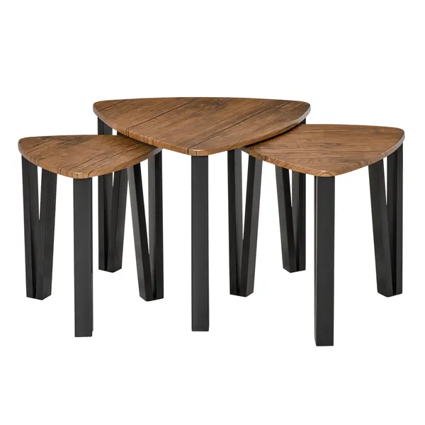 Homcom Set di 3 Tavolini da Caffè Stile Scandinavo con Gambe in Acciaio e Finitura Noce