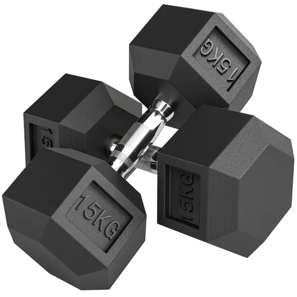 HOMCOM Set Ganteră Hexagonală 2x15 kg din Cauciuc, Portabilă, pentru Sală sau Acasă | Aosom Romania