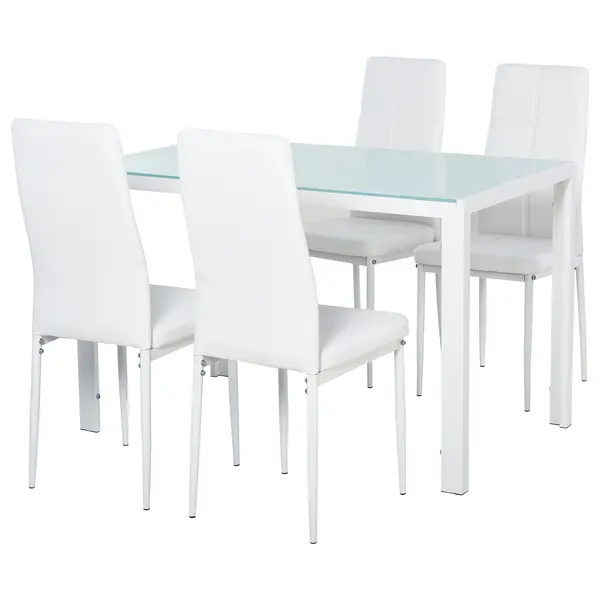 HOMCOM Set Masa pentru 4 Persoane cu 4 Scaune Tapițate, Design Modern și Elegant, Ideal pentru Dining, Alb | Aosom Romania