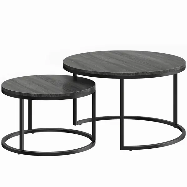 HOMCOM Set modern de 2 măsuțe de cafea, măsuțe laterale suprapuse cu cadru metalic pentru living, dormitor, birou, Negru | Aosom Romania