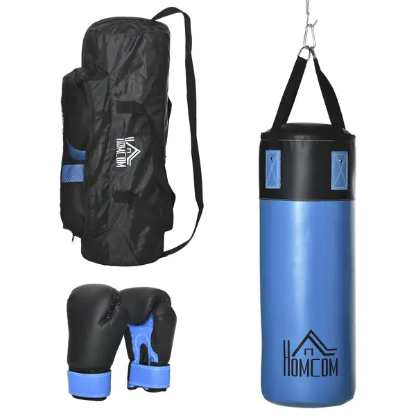 HOMCOM Set Sac de Box cu Mănuși, Cârlige și Geantă de Transport, Ø25x102 cm, Albastru | Aosom Romania