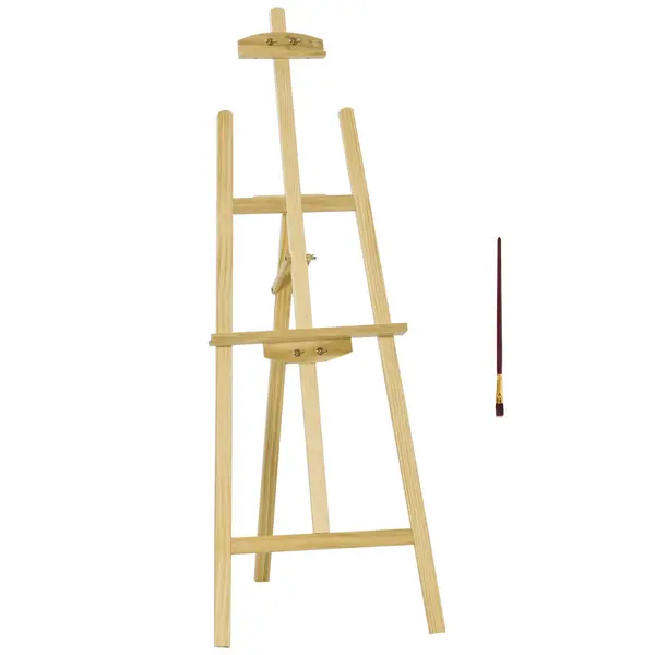 HOMCOM Șevalet de Pictură din Lemn de Pin Reglabil, Portabil și Pliabil cu Pensulă, 51,5x71,5x134,5 cm, Natural | Aosom Romania