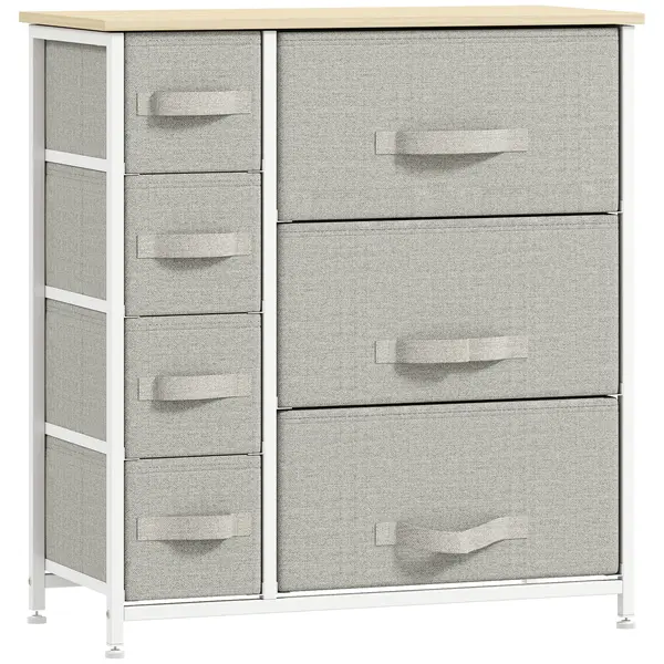 HOMCOM Sifonier 7 sertare din material textil, sifonier, mobilier de depozitare modern, cadru din oțel, 63,5 x 30 x 71 cm, gri | Aosom Romania