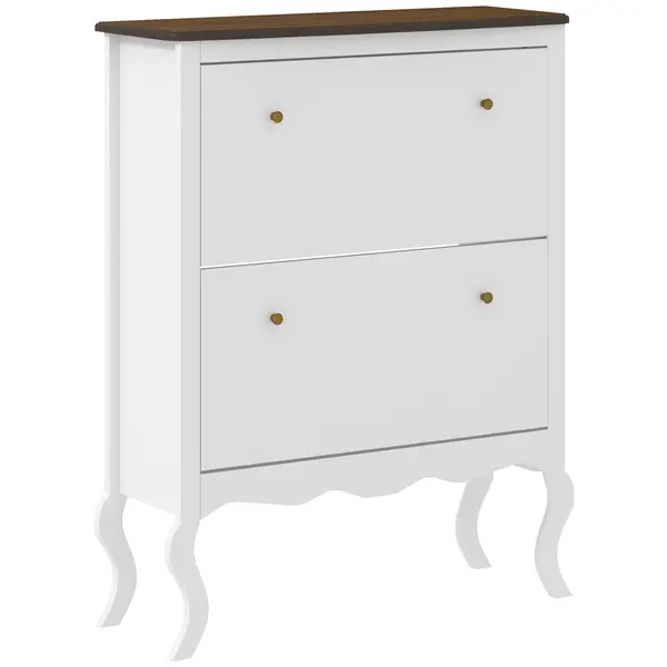HOMCOM Șifonier Îngust cu 2 Sertare Abatibile Rafturi Reglabile pentru 16 Perechi de Pantofi 84x29x109 cm Alb | Aosom Romania