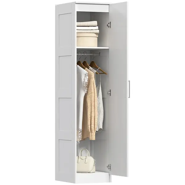 HOMCOM Șifonier Multifuncțional cu Șină pentru Haine, Raft, Ușă cu Închidere Ușoară 40 x 52 x 180 cm Alb | Aosom Romania
